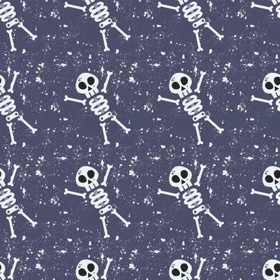 Cute cartoon skeleton seamless pattern. Trendy Halloween background. Template for wrapping paper, fabric, textile, wallpaper, t-shirt, brand, apparel, background, label, cover, business and artworks
