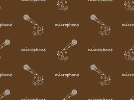 Microphone cartoon character seamless pattern on brown background vector