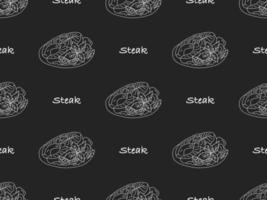 Steak cartoon character seamless pattern on black background vector