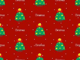 Christmas Tree cartoon character seamless pattern on red background vector