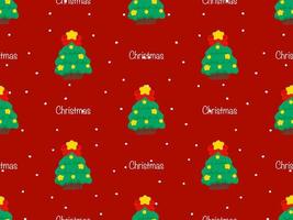 Christmas Tree cartoon character seamless pattern on red background vector