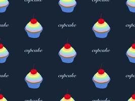 Cupcake cartoon character seamless pattern on blue background vector