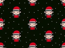 Girl Christmas cartoon character seamless pattern on black background vector