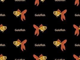 Goldfish cartoon character seamless pattern on black background vector