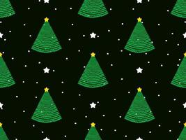 Christmas Tree cartoon character seamless pattern on black background vector