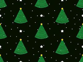 Christmas Tree cartoon character seamless pattern on black background vector