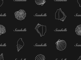 Seashells cartoon character seamless pattern on black background vector