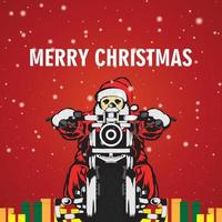 Santa riding motorcycle vector design.Claus delivering christmas and New Year gifts on motorbike.