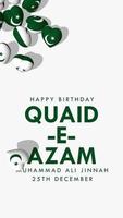 feliz cumpleaños de muhammad ali jinnah, 3d corazones de banderas pakistaníes cayendo sobre el texto de cumpleaños de quaid e azam, 3d renderizado video