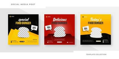 plantilla de publicación de alimentación de redes sociales de hamburguesa, venta y descuento banner cuadrado pro vector
