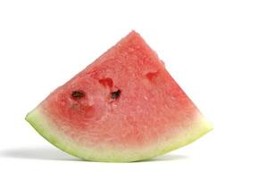 One slices ripe red watermelon white background.