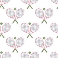 Hand drawn seamless pattern. Tennis rackets and balls vector