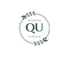 QU Initials letter Wedding monogram logos collection, hand drawn modern minimalistic and floral templates for Invitation cards, Save the Date, elegant identity for restaurant, boutique, cafe in vector