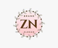 Initial ZN feminine logo. Usable for Nature, Salon, Spa, Cosmetic and Beauty Logos. Flat Vector Logo Design Template Element.