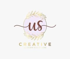 Initial US feminine logo. Usable for Nature, Salon, Spa, Cosmetic and Beauty Logos. Flat Vector Logo Design Template Element.