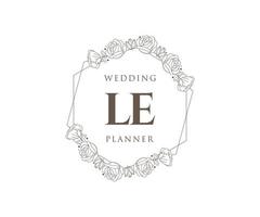 LE Initials letter Wedding monogram logos collection, hand drawn modern minimalistic and floral templates for Invitation cards, Save the Date, elegant identity for restaurant, boutique, cafe in vector