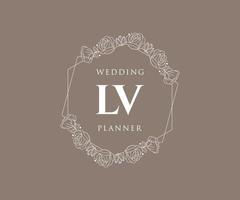 colección de logotipos de monograma de boda con letras iniciales lv, plantillas florales y minimalistas modernas dibujadas a mano para tarjetas de invitación, guardar la fecha, identidad elegante para restaurante, boutique, café en vector