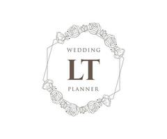 LT Initials letter Wedding monogram logos collection, hand drawn modern minimalistic and floral templates for Invitation cards, Save the Date, elegant identity for restaurant, boutique, cafe in vector