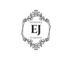 EJ Initials letter Wedding monogram logos collection, hand drawn modern minimalistic and floral templates for Invitation cards, Save the Date, elegant identity for restaurant, boutique, cafe in vector