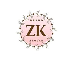 Initial ZK feminine logo. Usable for Nature, Salon, Spa, Cosmetic and Beauty Logos. Flat Vector Logo Design Template Element.