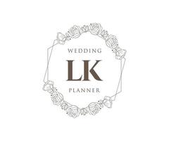 colección de logotipos de monogramas de boda con letras iniciales lk, plantillas florales y minimalistas modernas dibujadas a mano para tarjetas de invitación, guardar la fecha, identidad elegante para restaurante, boutique, café en vector