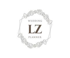 LZ Initials letter Wedding monogram logos collection, hand drawn modern minimalistic and floral templates for Invitation cards, Save the Date, elegant identity for restaurant, boutique, cafe in vector