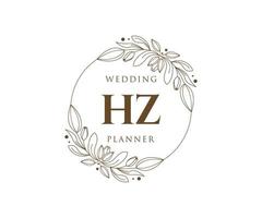 colección de logotipos de monograma de boda con letras iniciales hz, plantillas florales y minimalistas modernas dibujadas a mano para tarjetas de invitación, guardar la fecha, identidad elegante para restaurante, boutique, café en vector