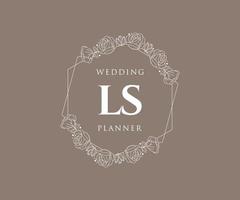 Colección de logotipos de monograma de boda con letras iniciales de ls, plantillas florales y minimalistas modernas dibujadas a mano para tarjetas de invitación, guardar la fecha, identidad elegante para restaurante, boutique, café en vector