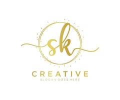 Initial SK feminine logo. Usable for Nature, Salon, Spa, Cosmetic and Beauty Logos. Flat Vector Logo Design Template Element.