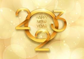 Golden Happy New Year background with bokeh lights vector