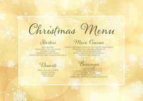 Christmas menu design with bokeh lights and snowflakes design vector