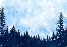 paisaje de árbol de invierno acuarela con nieve vector