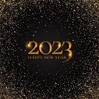 Happy New Year background with metallic gold numbers and confetti vector