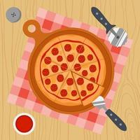 concepto de pizza casera en la mesa con cuchillo. cocinar, comer ilustración vectorial en estilo plano vector