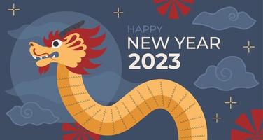 Concept Of Postcard With Dragon. Cogratulation With Chinese New Year Vector Illustration Flat Style