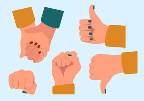 Set Of Hands In Different Positions. Thumb, Fist, Handshake Vector Illustration In Flat Style