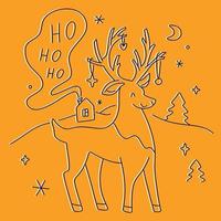 Magic linear Christmas and New Year deer vector