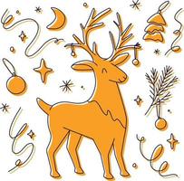 Magic linear Christmas and New Year deer vector