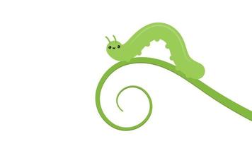 Green worm on white background. worm insects on the leaf. wallpaper. free space for text. copy space. vector