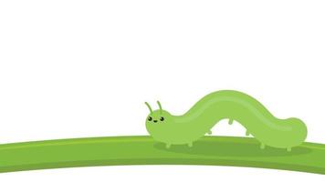 Green worm on white background. worm insects on the leaf. wallpaper. free space for text. copy space. vector