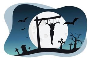 Halloween man hanging in graveyard vector illustration