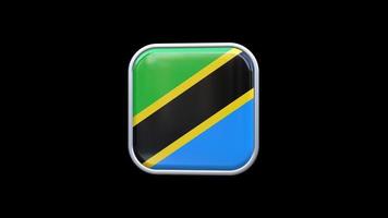 3d tanzania flagga fyrkant ikon animering transparent bakgrund fri video