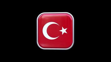 3d turquía bandera icono cuadrado animación fondo transparente video gratis