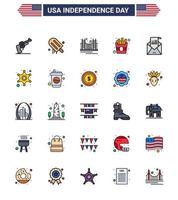 25 iconos creativos de estados unidos signos de independencia modernos y símbolos del 4 de julio del puente de comida de correo electrónico turismo rápido elementos de diseño de vector de día de estados unidos editables