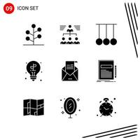 Collection of 9 Vector Icons in solid style Pixle Perfect Glyph Symbols for Web and Mobile Solid Icon Signs on White Background 9 Icons