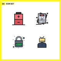 4 User Interface Filledline Flat Color Pack of modern Signs and Symbols of battery http card mubarak link Editable Vector Design Elements