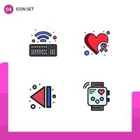 Pictogram Set of 4 Simple Filledline Flat Colors of keyboard multimedia breast heart awareness device Editable Vector Design Elements