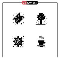 4 Universal Solid Glyphs Set for Web and Mobile Applications cheese gear tree nature tea Editable Vector Design Elements