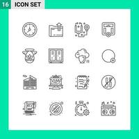 Mobile Interface Outline Set of 16 Pictograms of celebration weight doctor medical body Editable Vector Design Elements