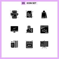 conjunto de 9 iconos de interfaz de usuario modernos signos de símbolos para elementos de diseño de vector editables de monitor de imac de bolsa de pc de estado